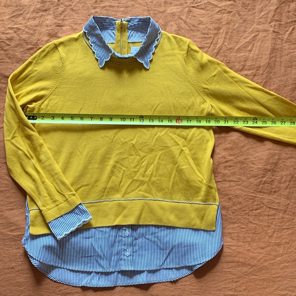 Crown & Ivy Yellow, Blue, and White Sweater-Shirt, Size MP - Picture 5 of 7